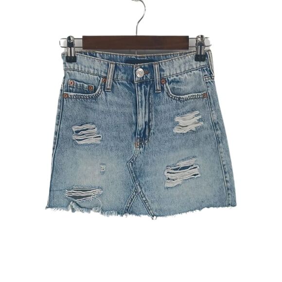 Aeropostale Medium Wash Distressed Denim Y2K High Rise Jean Mini Skirt Sz 00 - Picture 7 of 7
